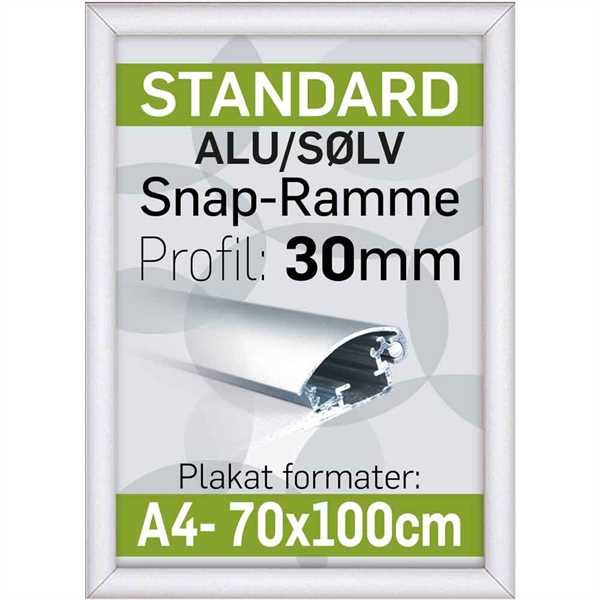 Alu Snap-frame væg. 30 mm sølv - A1 59,4 x 84,1 cm