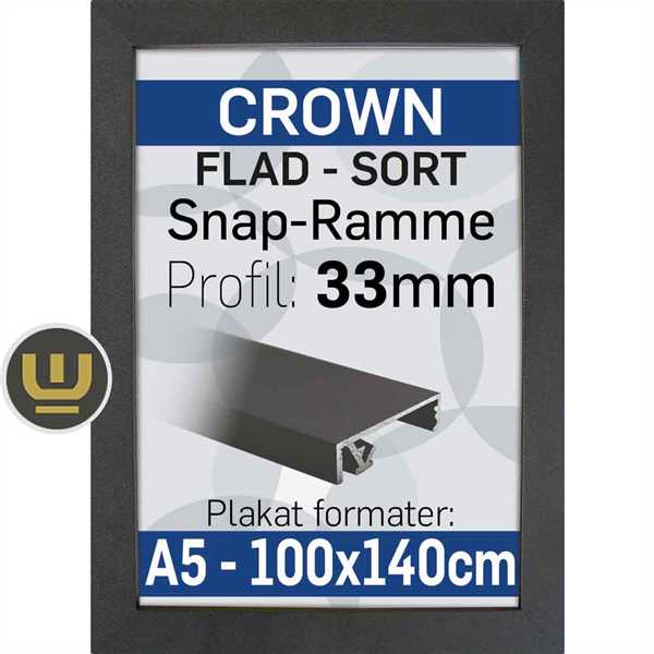 CROWN klap ramme sort, 33 mm profil - A1 - 59,4 x 84,1cm