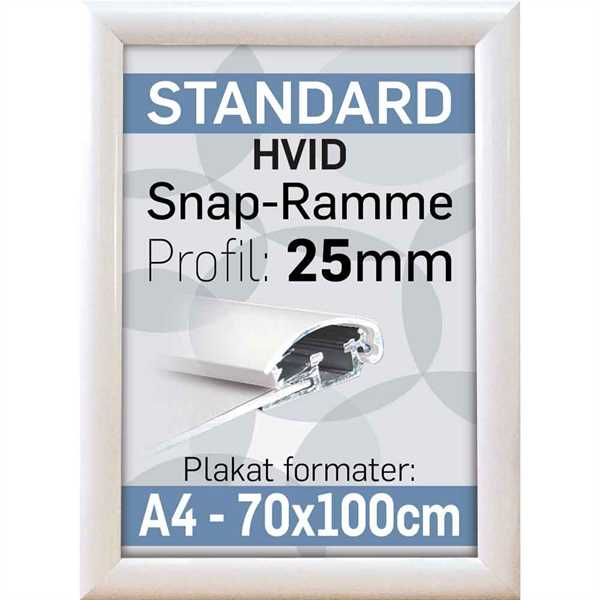 Snap ramme m 25 mm Alu profil - Hvid - Poster: A1 - 59,4 x 84,1 cm