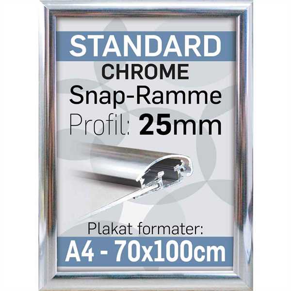 Snap ramme m 25 mm Alu profil - Krom - Poster: A1 - 59,4 x 84,1 cm