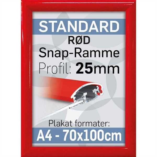 Snap ramme m 25 mm Alu profil - Rød - Poster: A1 - 59,4 x 84,1 cm